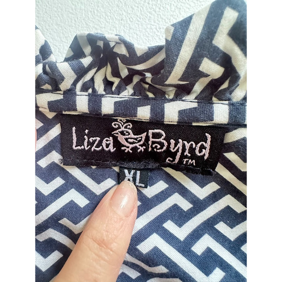 LIZA BYRD Women's Ruffle Button Geometric Cotton Tunic Shirt Blouse Size XL - Picture 5 of 8